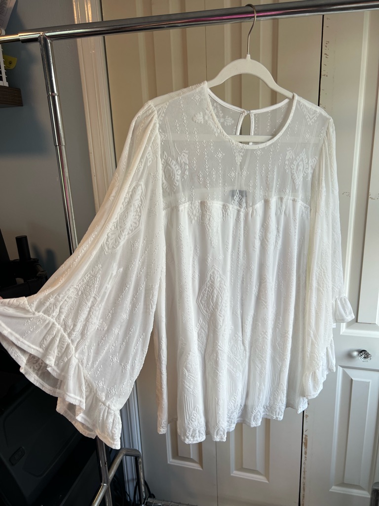 Torrid White Embroidered Peasant Tunic Top